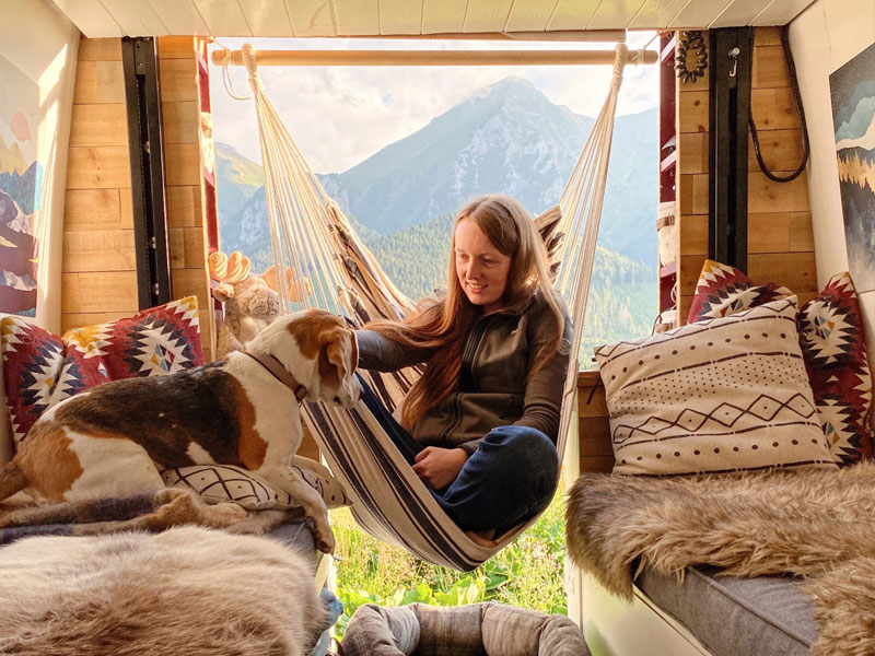 View out towards the Tatra Mountains from inside our camper van