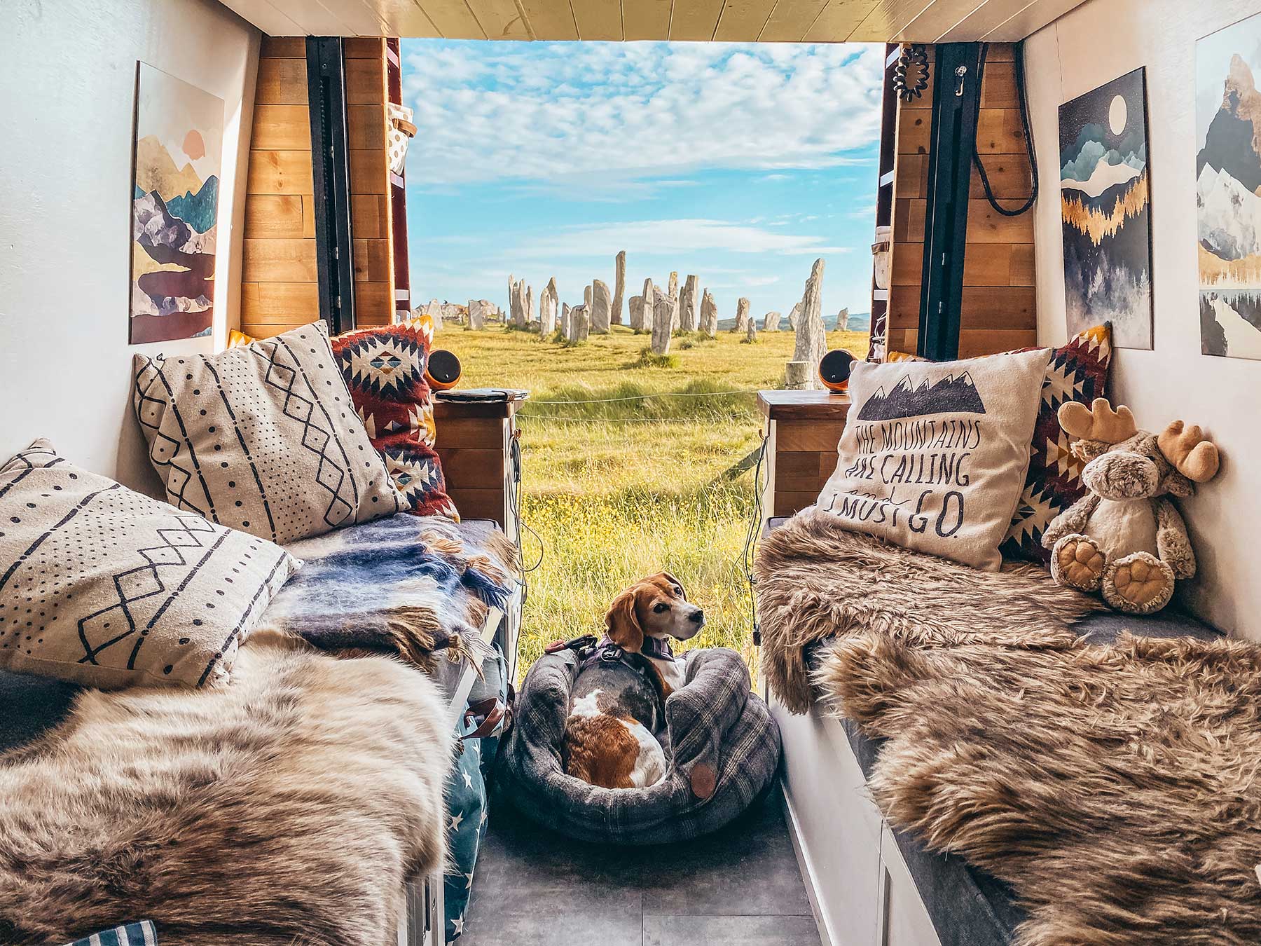 Callanish Stones viewed from the back of our Sprinter campervan