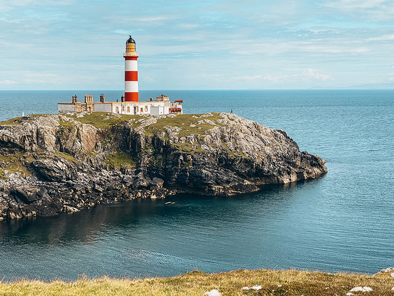 Eilean Glas red and white striped lighthouse on the Isle of Harris